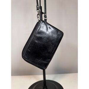 Fossil Black Leather Zip Around Wristlet Wallet SL2328 Multi Color Lining